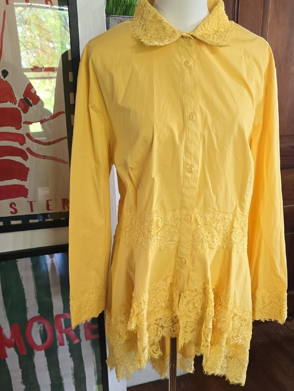 Marc Bouwer Yellow Lace-Trim Peplum Top‎ Shirt 2x Plus